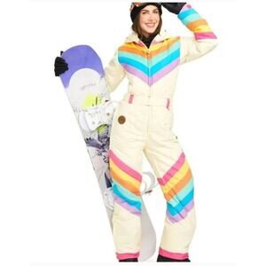 TIPSY ELVES Sz S Small Rainbow Stripe Retro Snowsuit NWT
